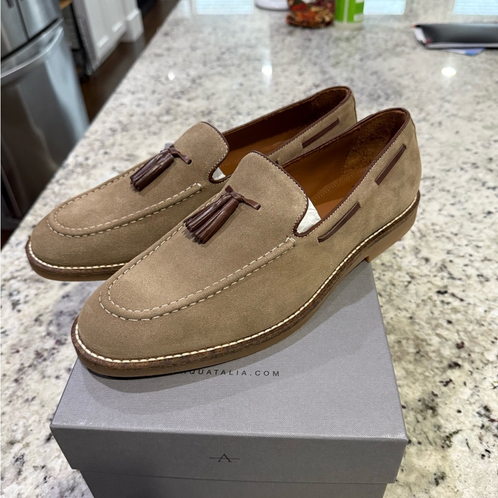 Aquatalia Men's Brown Suede/oiled calf tassel Loafers